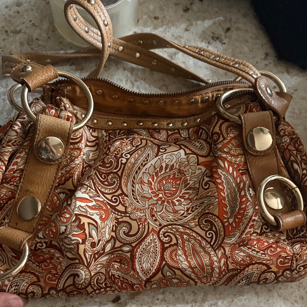 Kathy Van Zeeland Paisley Shoulder Bag in Brown and Orange